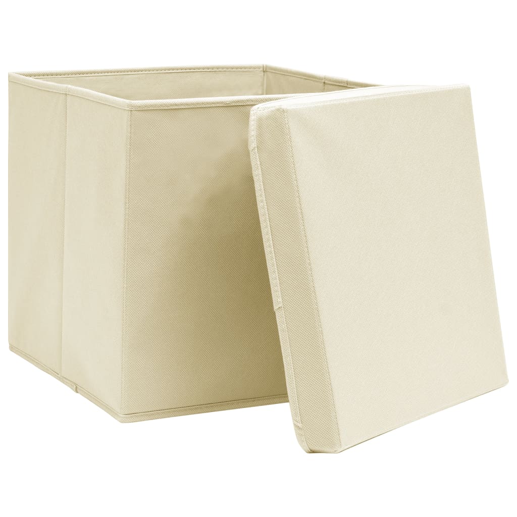 Opbergboxen met deksel 4 st 32x32x32 cm stof crèmekleurig is nu te koop bij PeponiXL, paradijselijk wonen!