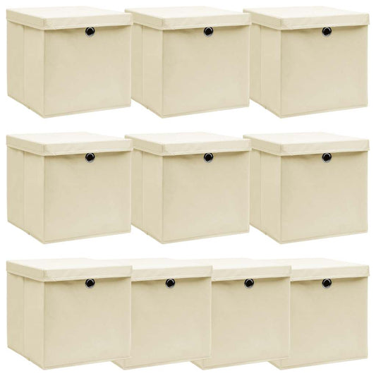Opbergboxen met deksel 10 st 32x32x32 cm stof crèmekleurig is nu te koop bij PeponiXL, paradijselijk wonen!