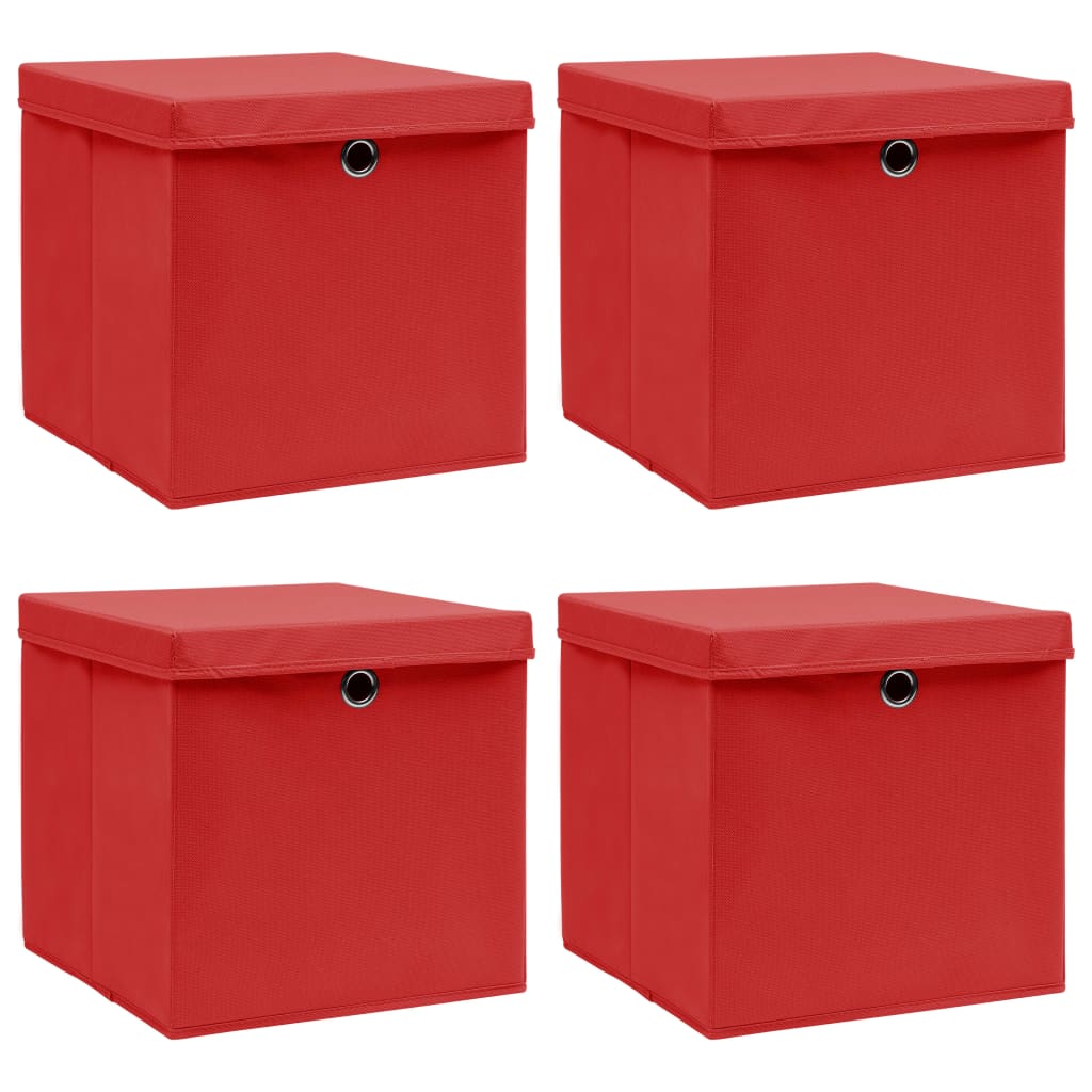 Opbergboxen met deksel 4 st 32x32x32 cm stof rood is nu te koop bij PeponiXL, paradijselijk wonen!