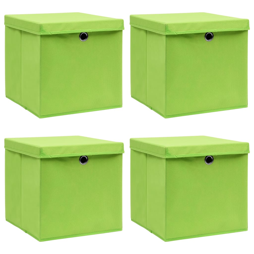 Opbergboxen met deksel 4 st 32x32x32 cm stof groen is nu te koop bij PeponiXL, paradijselijk wonen!