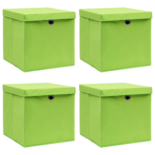 Opbergboxen met deksel 4 st 32x32x32 cm stof groen is nu te koop bij PeponiXL, paradijselijk wonen!