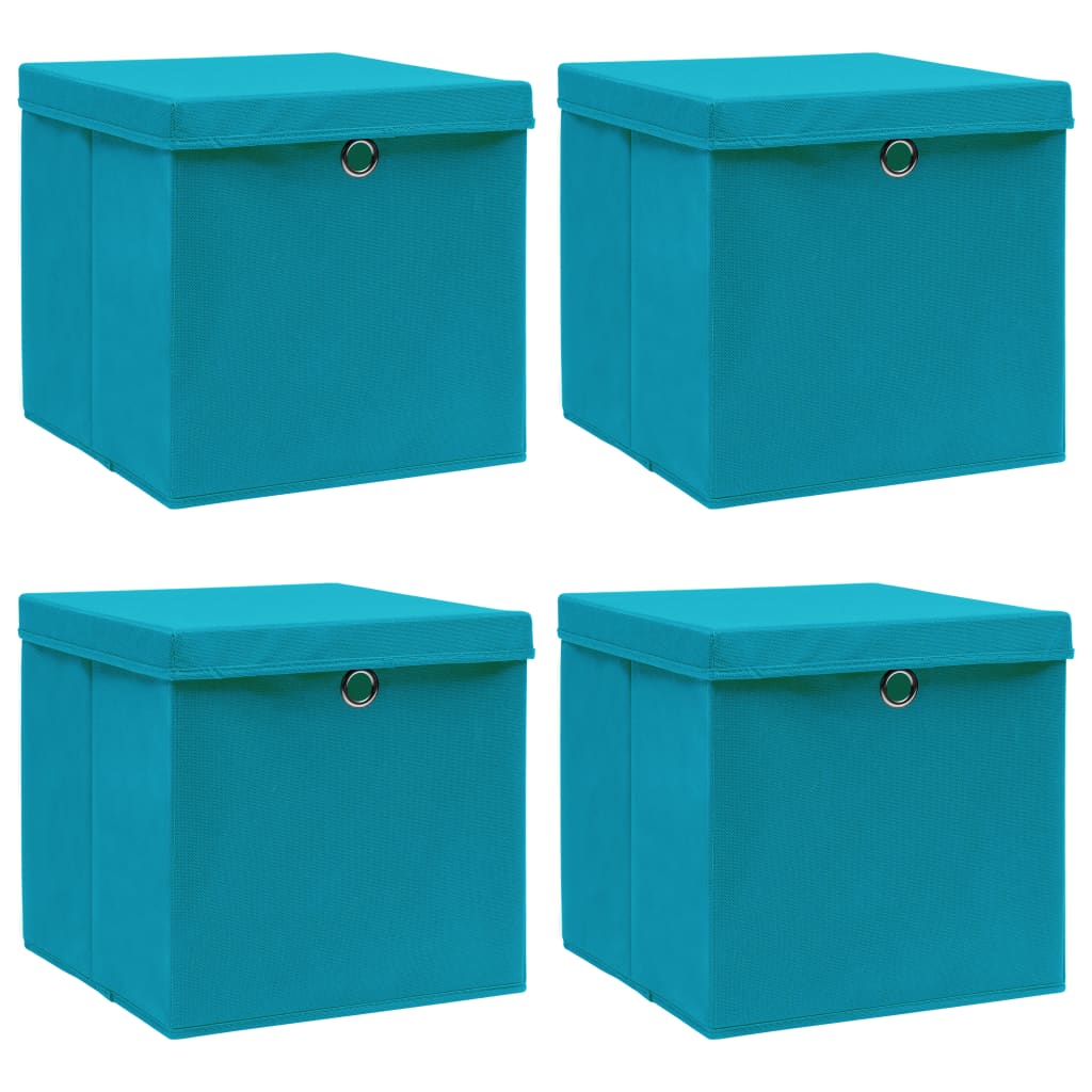 Opbergboxen met deksel 4 st 32x32x32 cm stof babyblauw is nu te koop bij PeponiXL, paradijselijk wonen!
