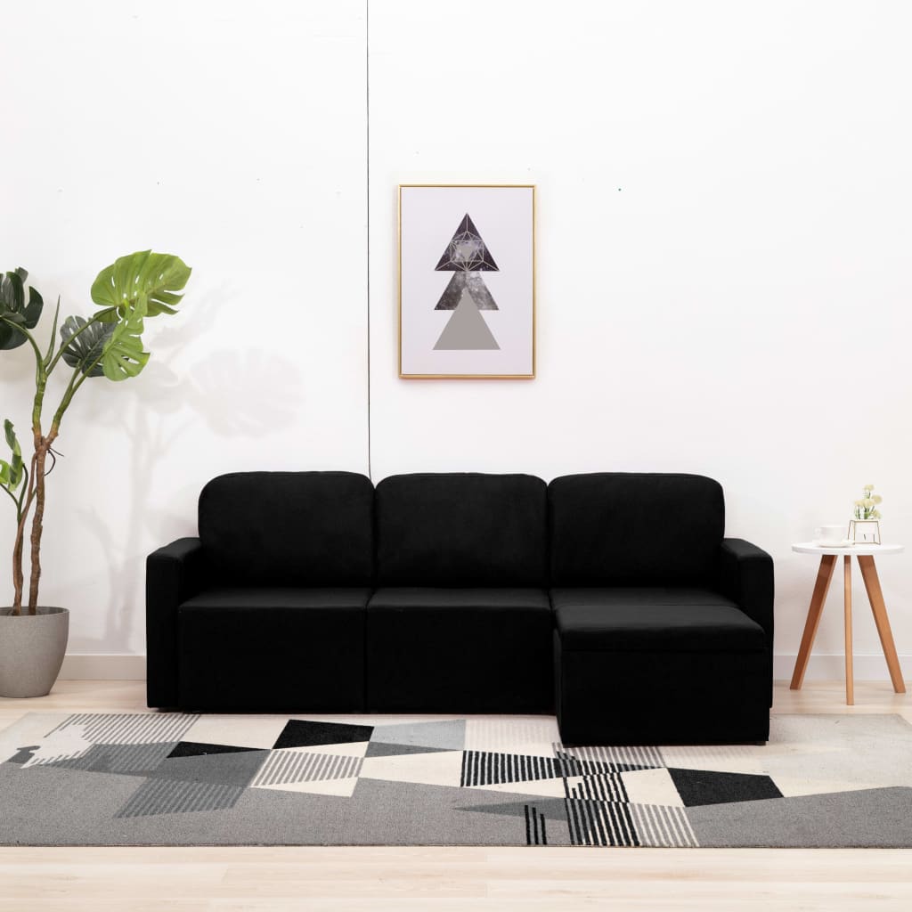 Slaapbank driezits modulair stof zwart is nu te koop bij PeponiXL, paradijselijk wonen!