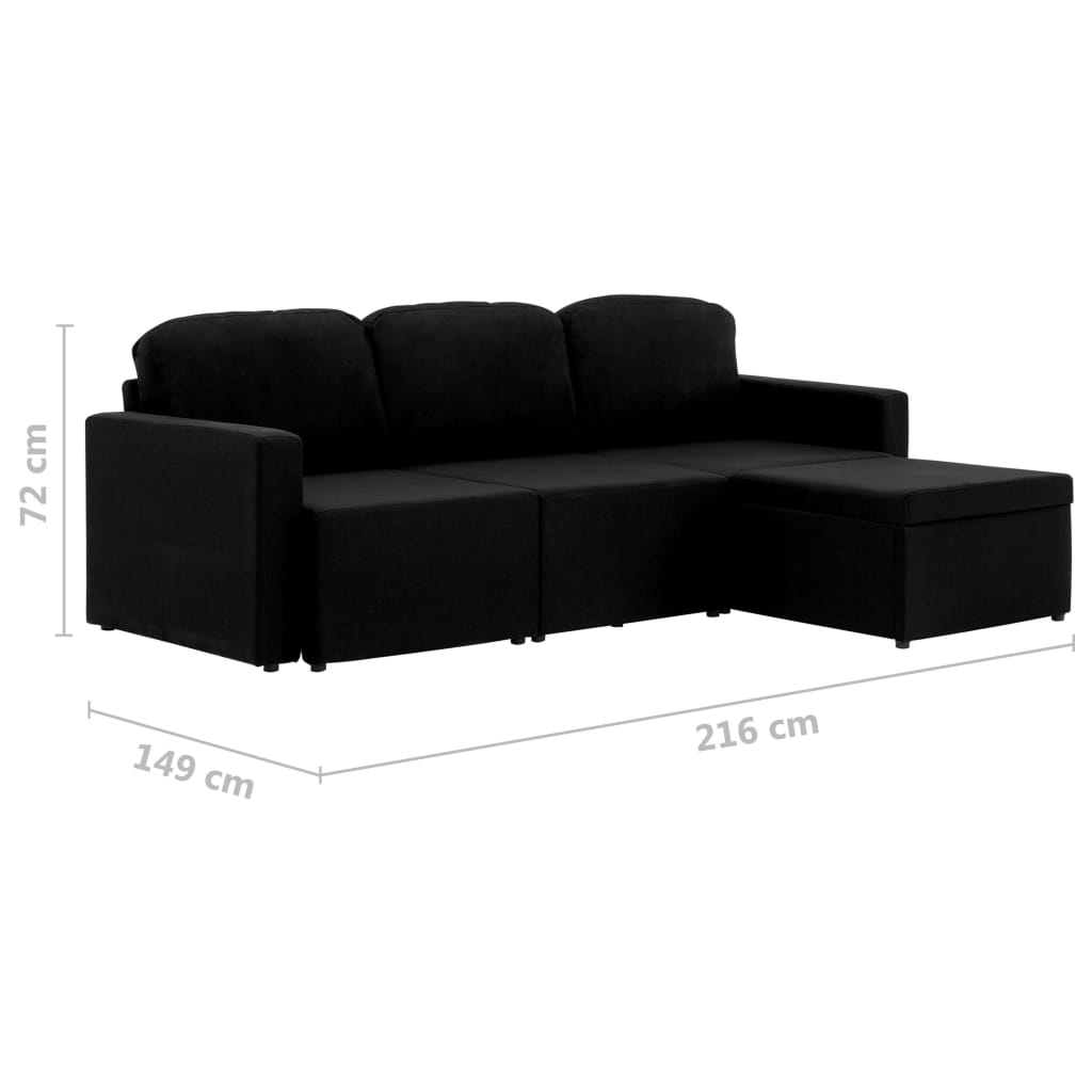 Slaapbank driezits modulair stof zwart is nu te koop bij PeponiXL, paradijselijk wonen!
