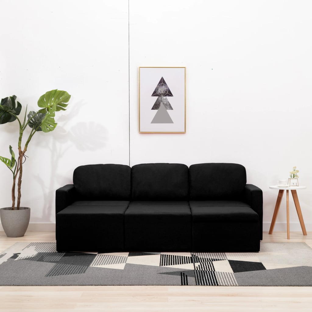 Slaapbank driezits modulair stof zwart is nu te koop bij PeponiXL, paradijselijk wonen!