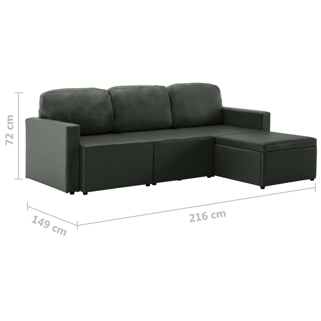 Slaapbank driezits modulair kunstleer grijs is nu te koop bij PeponiXL, paradijselijk wonen!