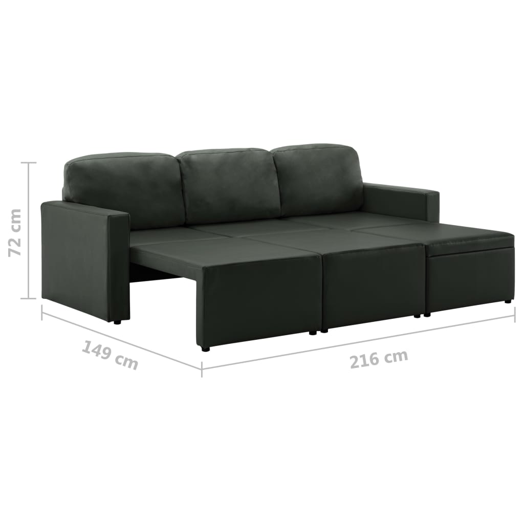 Slaapbank driezits modulair kunstleer grijs is nu te koop bij PeponiXL, paradijselijk wonen!