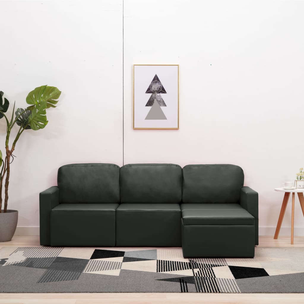 Slaapbank driezits modulair kunstleer grijs is nu te koop bij PeponiXL, paradijselijk wonen!