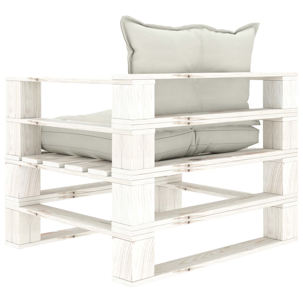 Tuinbank met beige kussens pallet hout is nu te koop bij PeponiXL, paradijselijk wonen!