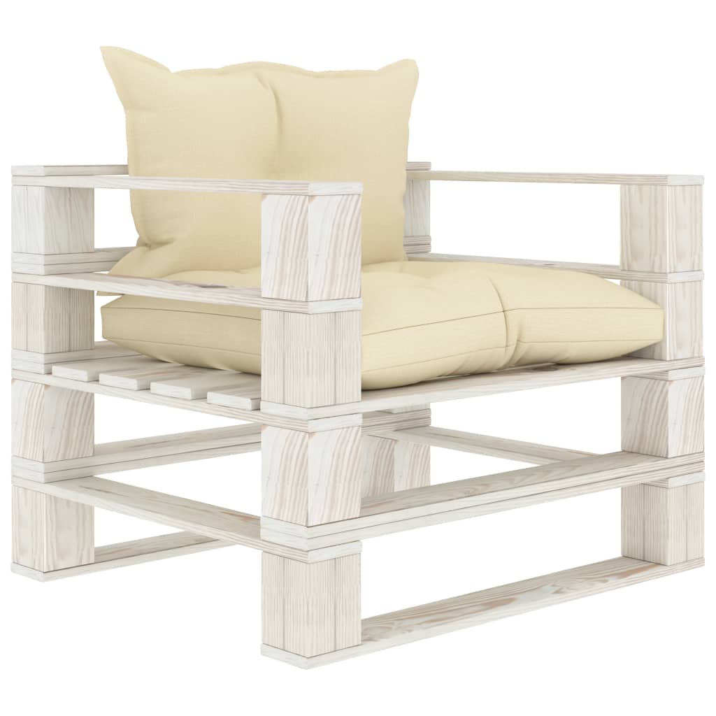 Tuinbank met crèmekleurige kussens pallet hout is nu te koop bij PeponiXL, paradijselijk wonen!