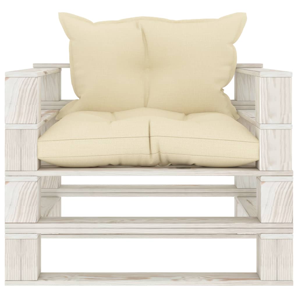 Tuinbank met crèmekleurige kussens pallet hout is nu te koop bij PeponiXL, paradijselijk wonen!