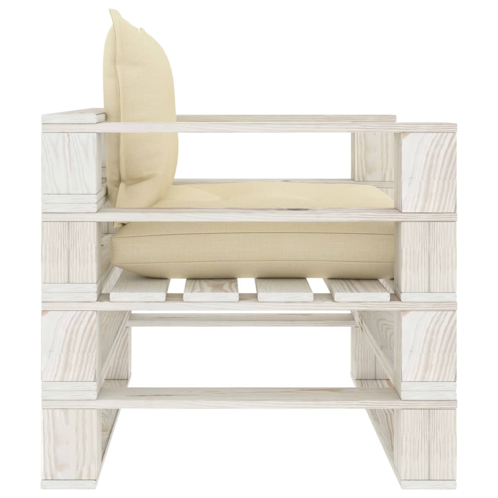 Tuinbank met crèmekleurige kussens pallet hout is nu te koop bij PeponiXL, paradijselijk wonen!