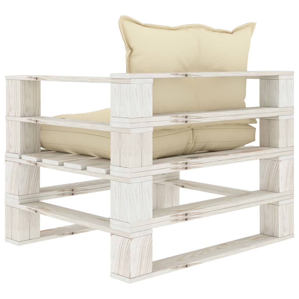 Tuinbank met crèmekleurige kussens pallet hout is nu te koop bij PeponiXL, paradijselijk wonen!