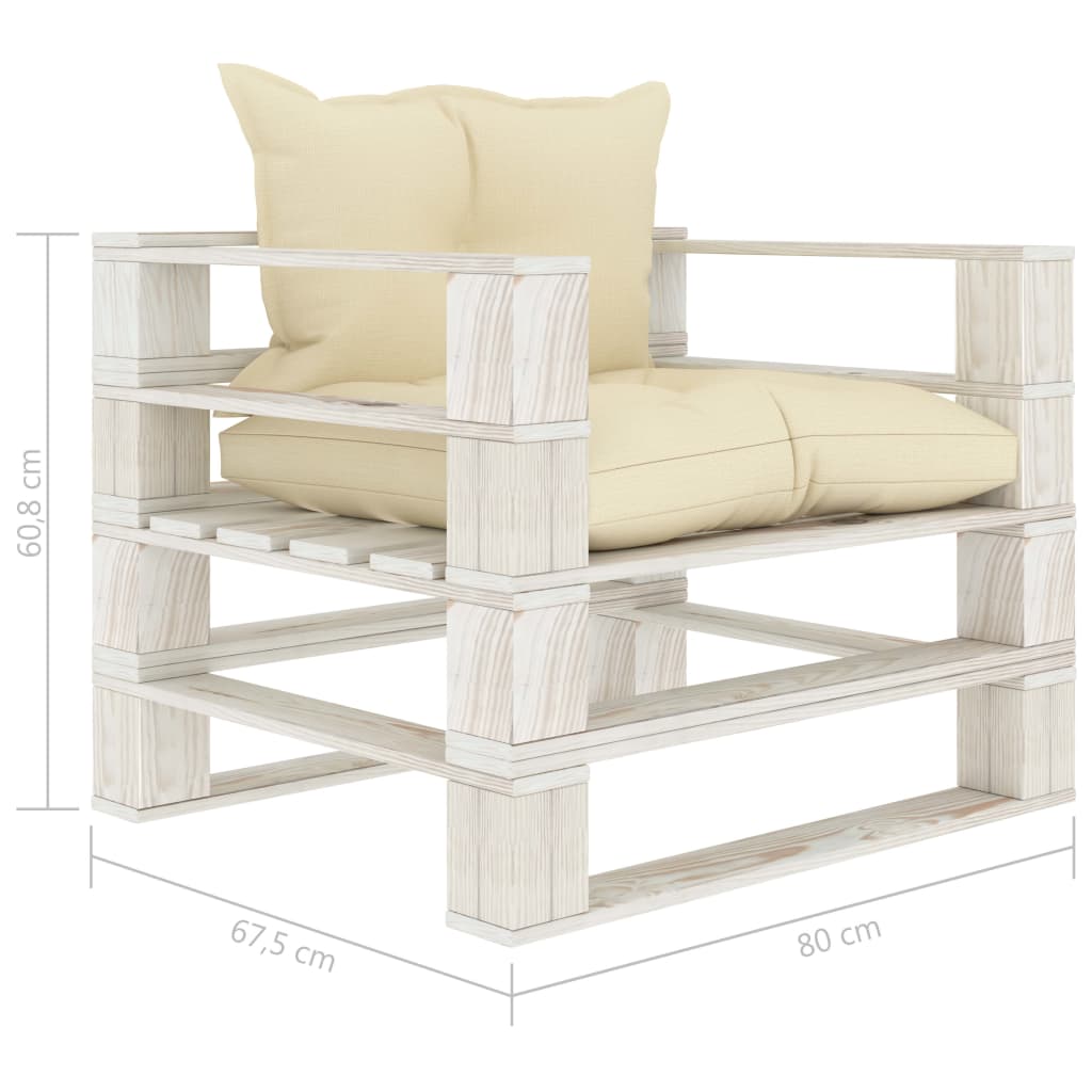 Tuinbank met crèmekleurige kussens pallet hout is nu te koop bij PeponiXL, paradijselijk wonen!
