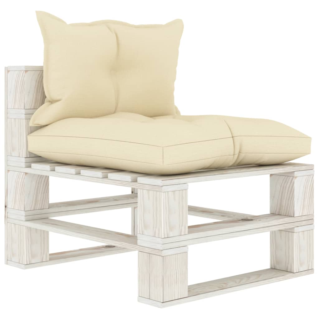 Tuinmiddenbank met crèmekleurige kussens pallet hout is nu te koop bij PeponiXL, paradijselijk wonen!