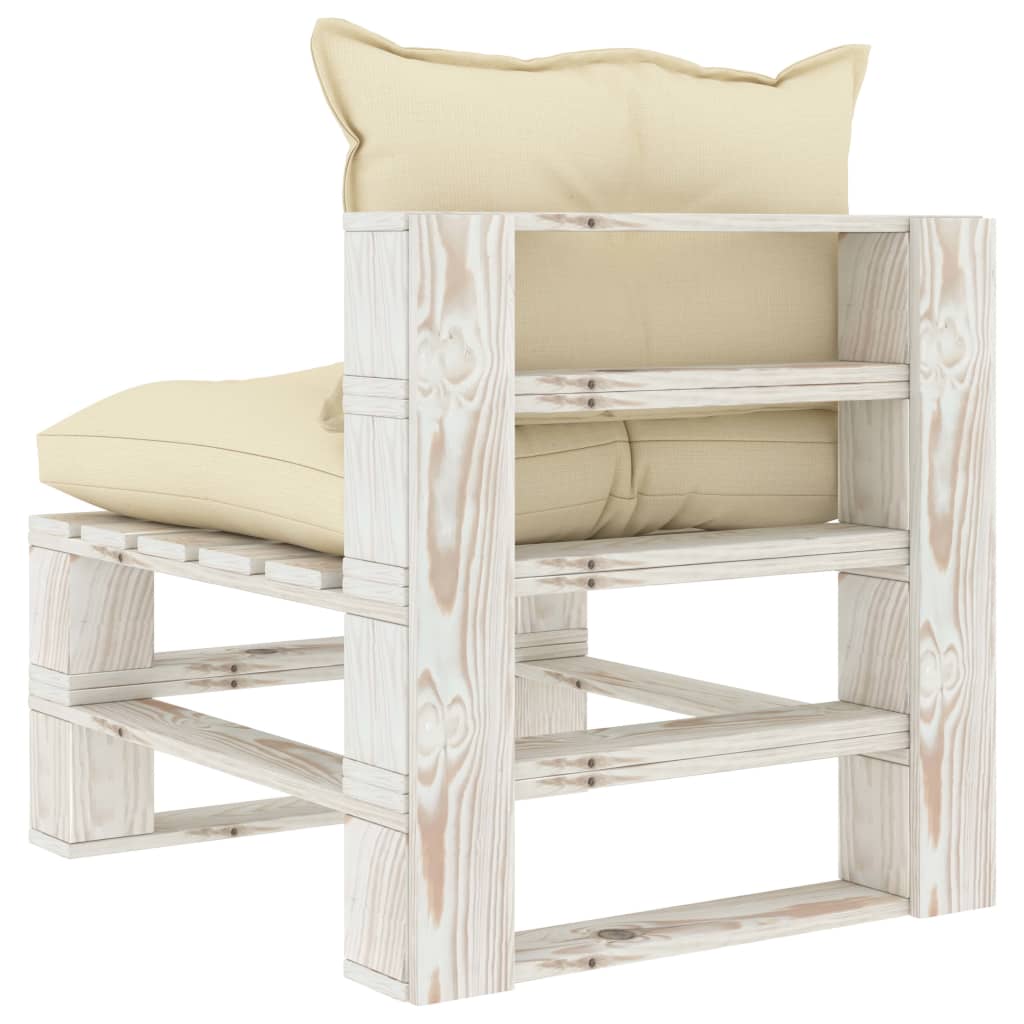 Tuinmiddenbank met crèmekleurige kussens pallet hout is nu te koop bij PeponiXL, paradijselijk wonen!