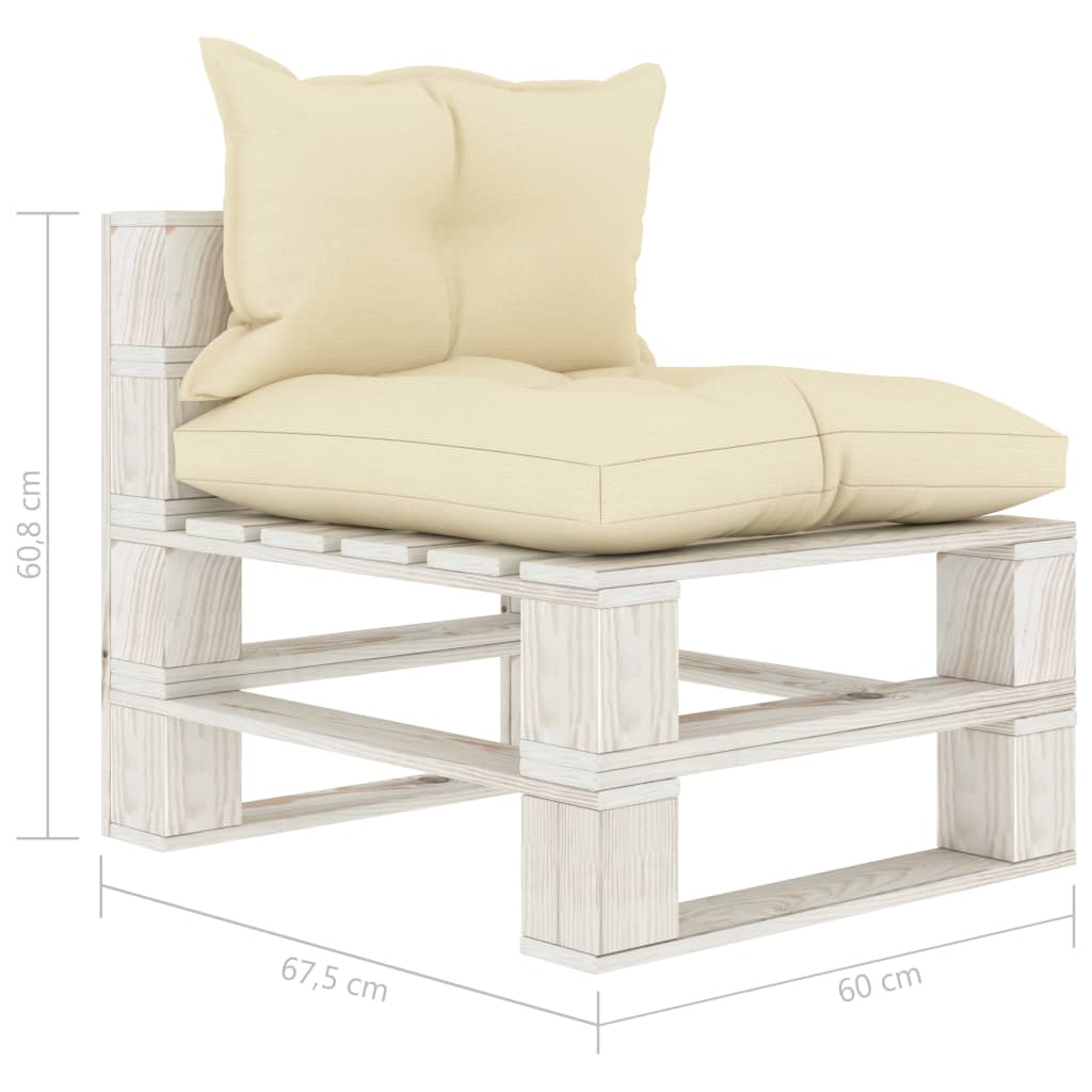 Tuinmiddenbank met crèmekleurige kussens pallet hout is nu te koop bij PeponiXL, paradijselijk wonen!