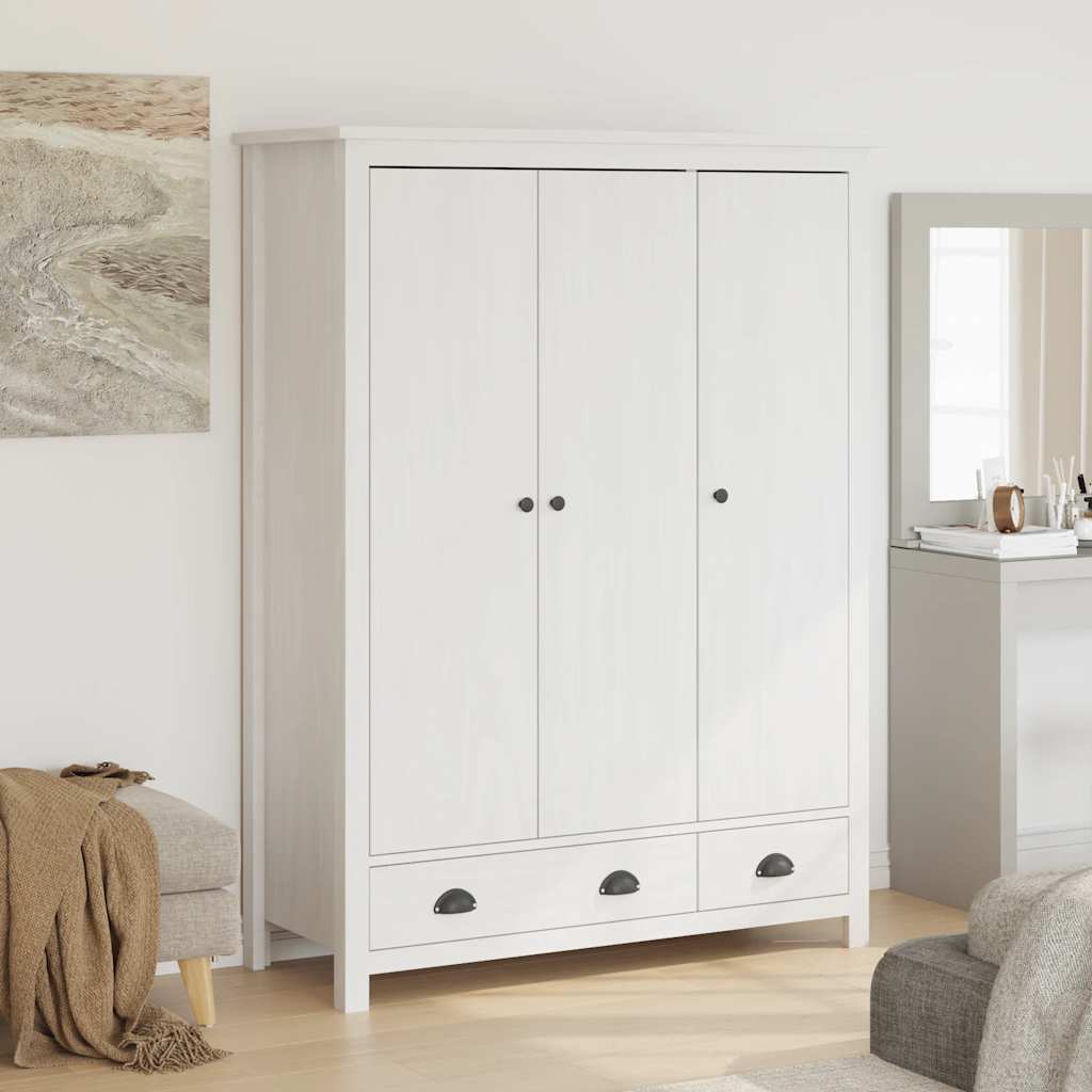 Kledingkast Hill 3 deuren 127x50x170 cm massief grenenhout wit is nu te koop bij PeponiXL, paradijselijk wonen!