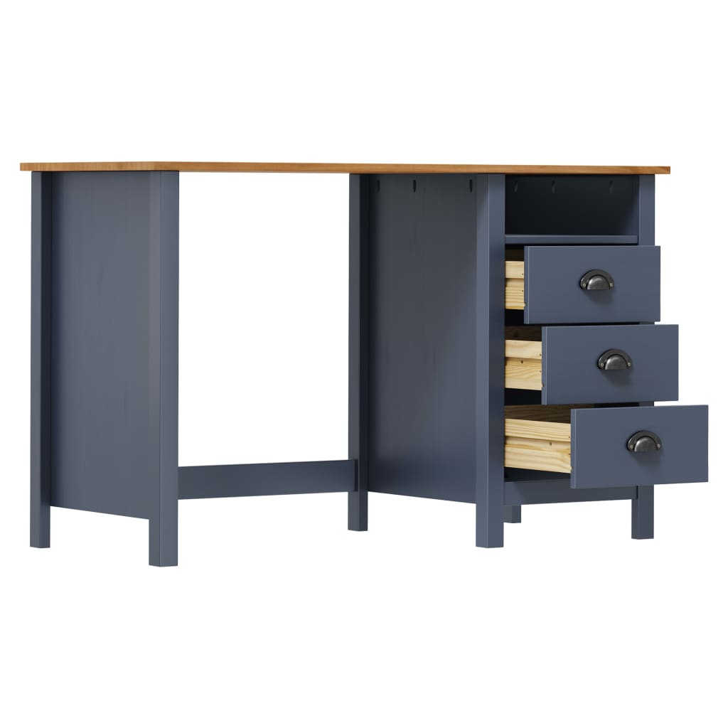Bureau Hill 3 lades 120x50x74 cm massief grenenhout grijs is nu te koop bij PeponiXL, paradijselijk wonen!