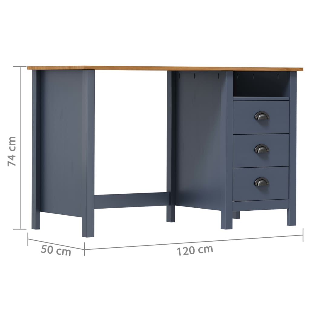 Bureau Hill 3 lades 120x50x74 cm massief grenenhout grijs is nu te koop bij PeponiXL, paradijselijk wonen!
