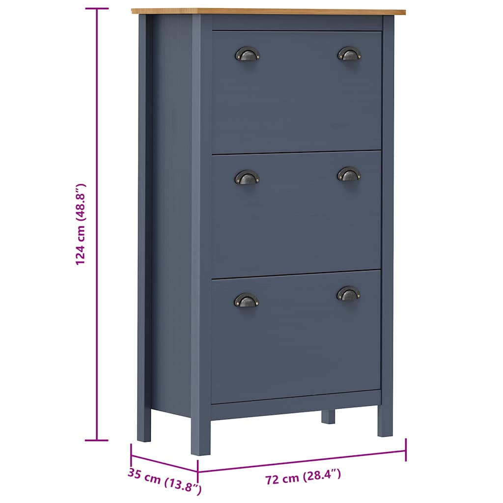Schoenenkast Hill 72x35x124 cm massief grenenhout grijs is nu te koop bij PeponiXL, paradijselijk wonen!