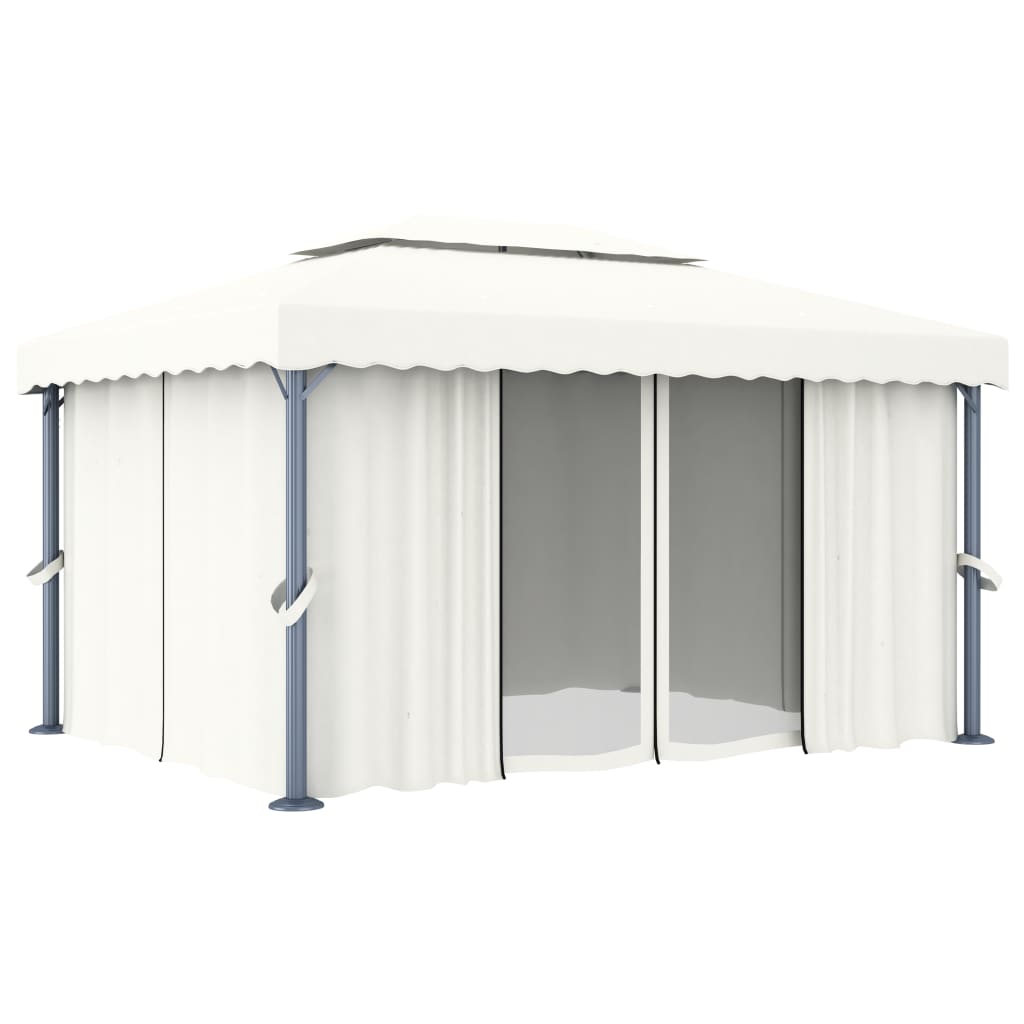 Prieel met gordijn 4x3 m aluminium crèmewit is nu te koop bij PeponiXL, paradijselijk wonen!