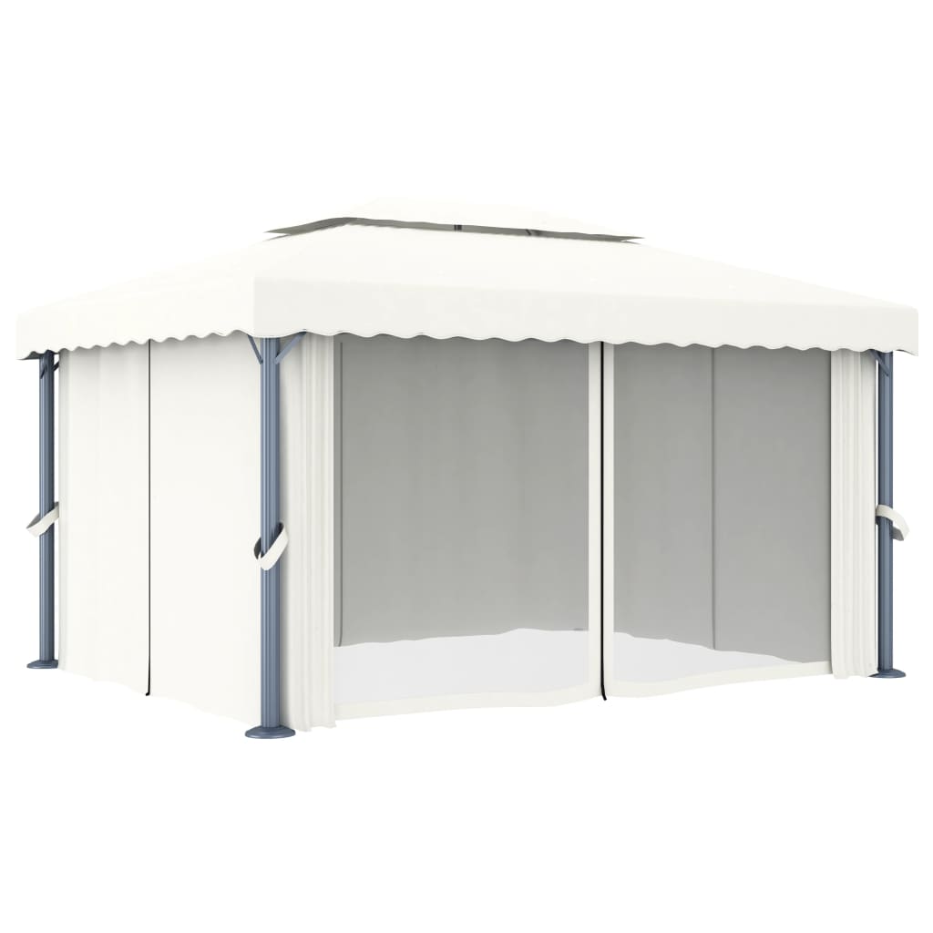 Prieel met gordijn 4x3 m aluminium crèmewit is nu te koop bij PeponiXL, paradijselijk wonen!