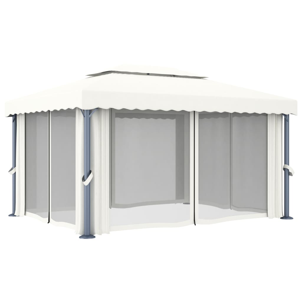 Prieel met gordijn 4x3 m aluminium crèmewit is nu te koop bij PeponiXL, paradijselijk wonen!
