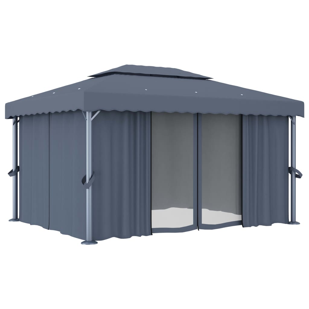Prieel met gordijn 4x3 m aluminium antraciet is nu te koop bij PeponiXL, paradijselijk wonen!
