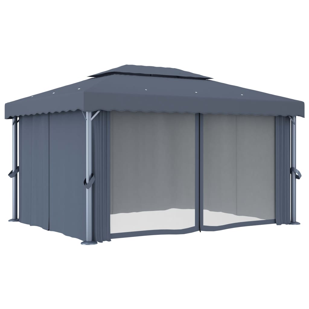 Prieel met gordijn 4x3 m aluminium antraciet is nu te koop bij PeponiXL, paradijselijk wonen!