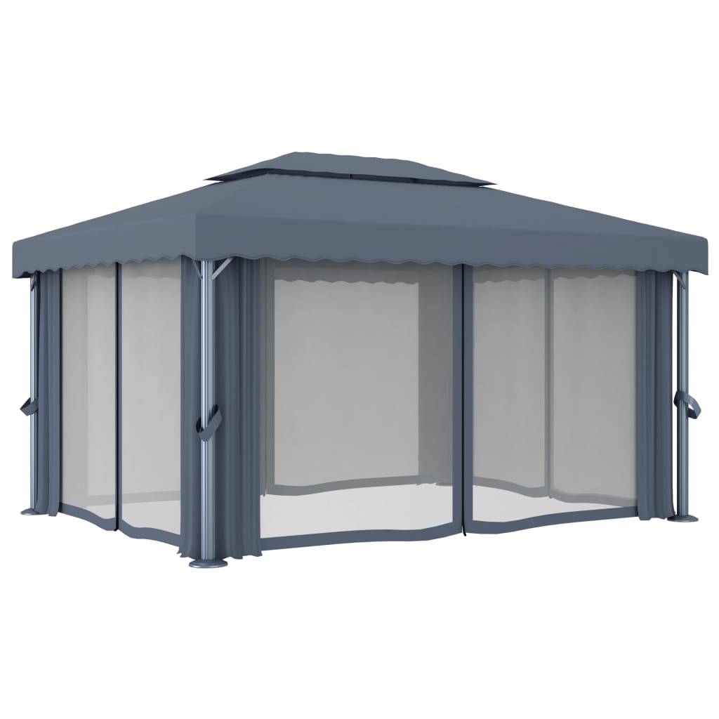 Prieel met gordijn 4x3 m aluminium antraciet is nu te koop bij PeponiXL, paradijselijk wonen!