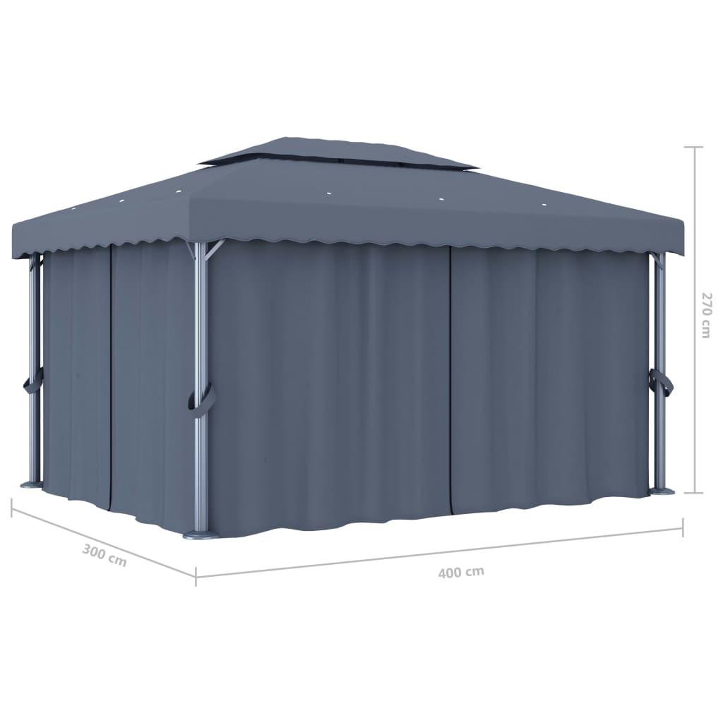 Prieel met gordijn 4x3 m aluminium antraciet is nu te koop bij PeponiXL, paradijselijk wonen!