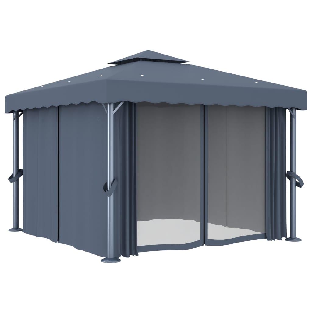 Prieel met gordijn 3x3 m aluminium antraciet is nu te koop bij PeponiXL, paradijselijk wonen!