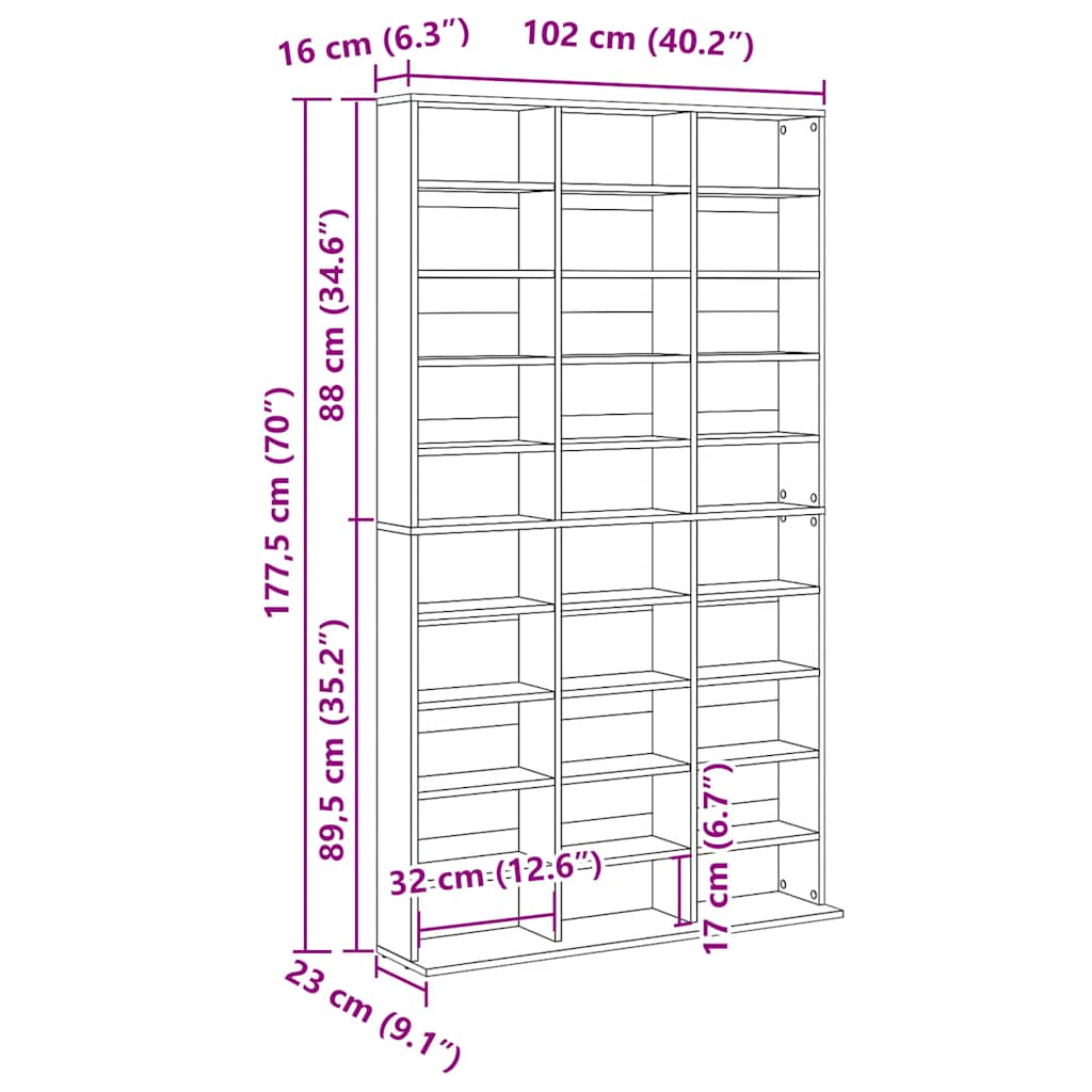 Cd-kast 102x23x177,5 cm bewerkt hout zwart