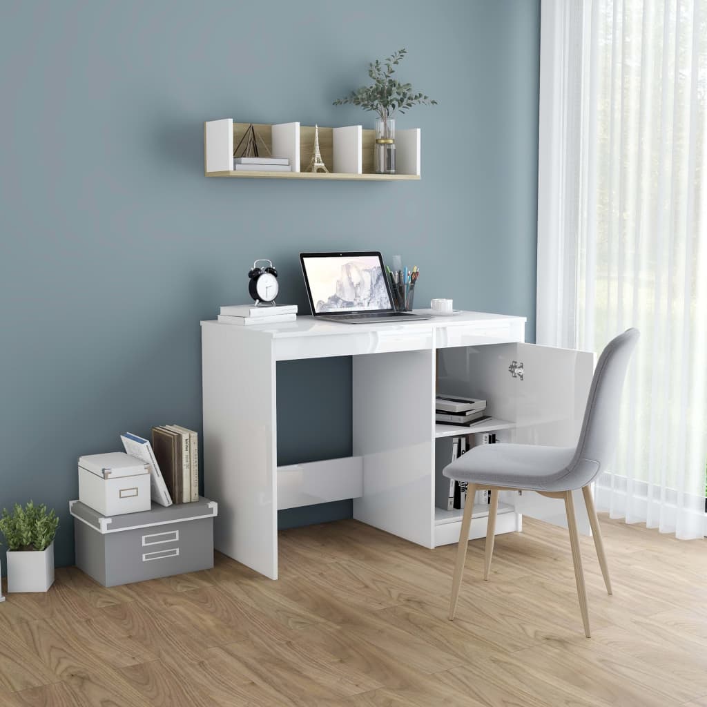 Bureau 100x50x76 cm bewerkt hout hoogglans wit is nu te koop bij PeponiXL, paradijselijk wonen!