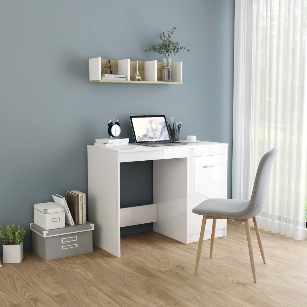 Bureau 100x50x76 cm bewerkt hout hoogglans wit is nu te koop bij PeponiXL, paradijselijk wonen!