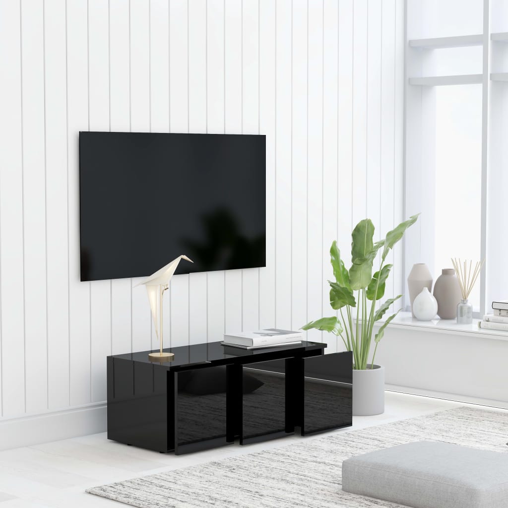 Tv-meubel 80x34x30 cm bewerkt hout hoogglans zwart is nu te koop bij PeponiXL, paradijselijk wonen!