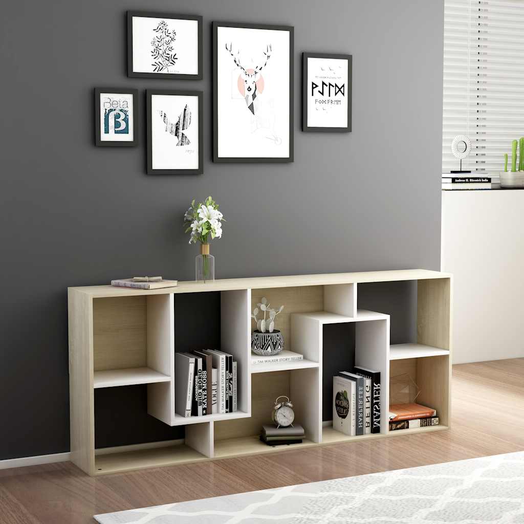 801882 vidaXL Boekenkast Wit en Sonoma Eik 67x24x161 cm Bewerkt Hout is nu te koop bij PeponiXL, paradijselijk wonen!