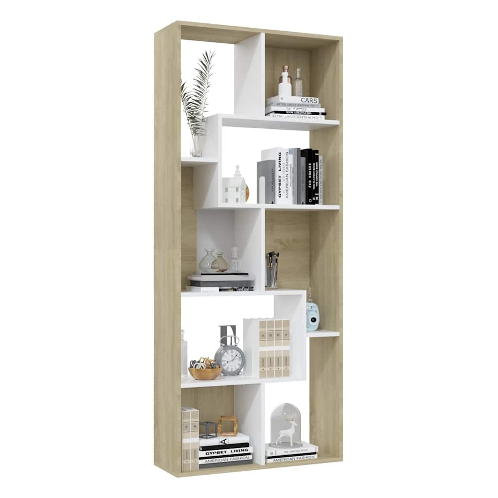 801882 vidaXL Boekenkast Wit en Sonoma Eik 67x24x161 cm Bewerkt Hout is nu te koop bij PeponiXL, paradijselijk wonen!