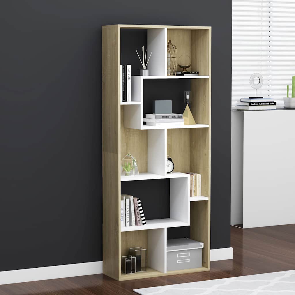 801882 vidaXL Boekenkast Wit en Sonoma Eik 67x24x161 cm Bewerkt Hout is nu te koop bij PeponiXL, paradijselijk wonen!