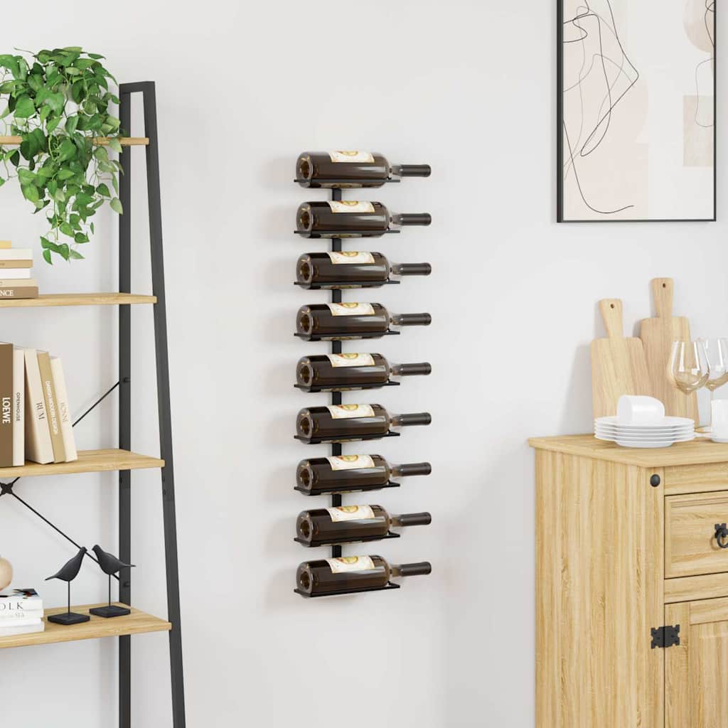 Wijnrek voor 9 flessen wandmontage ijzer zwart is nu te koop bij PeponiXL, paradijselijk wonen!
