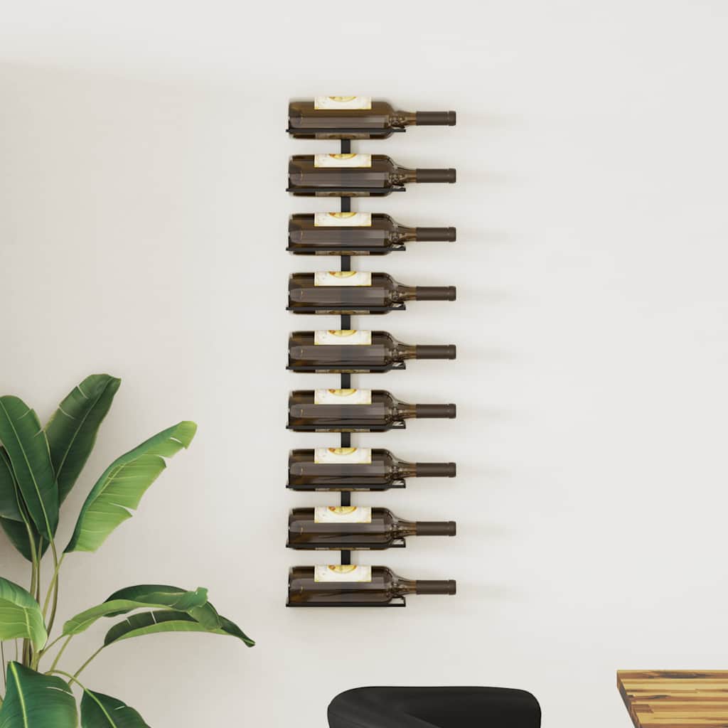 Wijnrek voor 9 flessen wandmontage ijzer zwart is nu te koop bij PeponiXL, paradijselijk wonen!