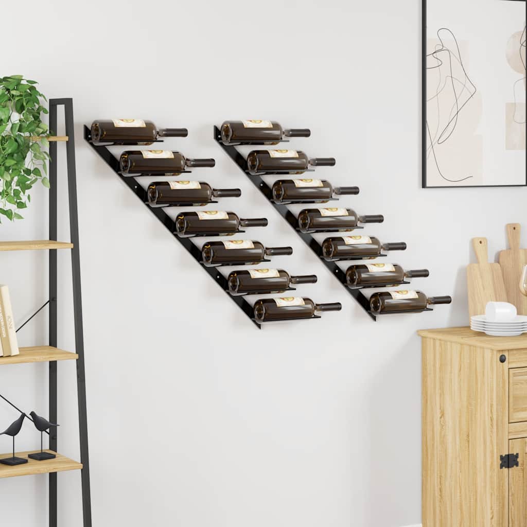 Wijnrekken voor 14 flessen wandmontage 2 st metaal zwart is nu te koop bij PeponiXL, paradijselijk wonen!