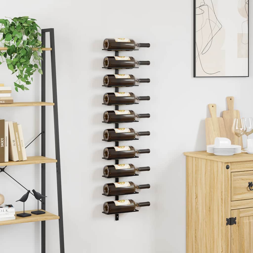 Wijnrek voor 10 flessen wandmontage metaal zwart is nu te koop bij PeponiXL, paradijselijk wonen!