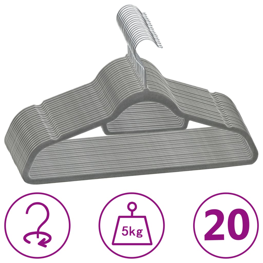 20-delige Kledinghangerset anti-slip fluweel grijs is nu te koop bij PeponiXL, paradijselijk wonen!