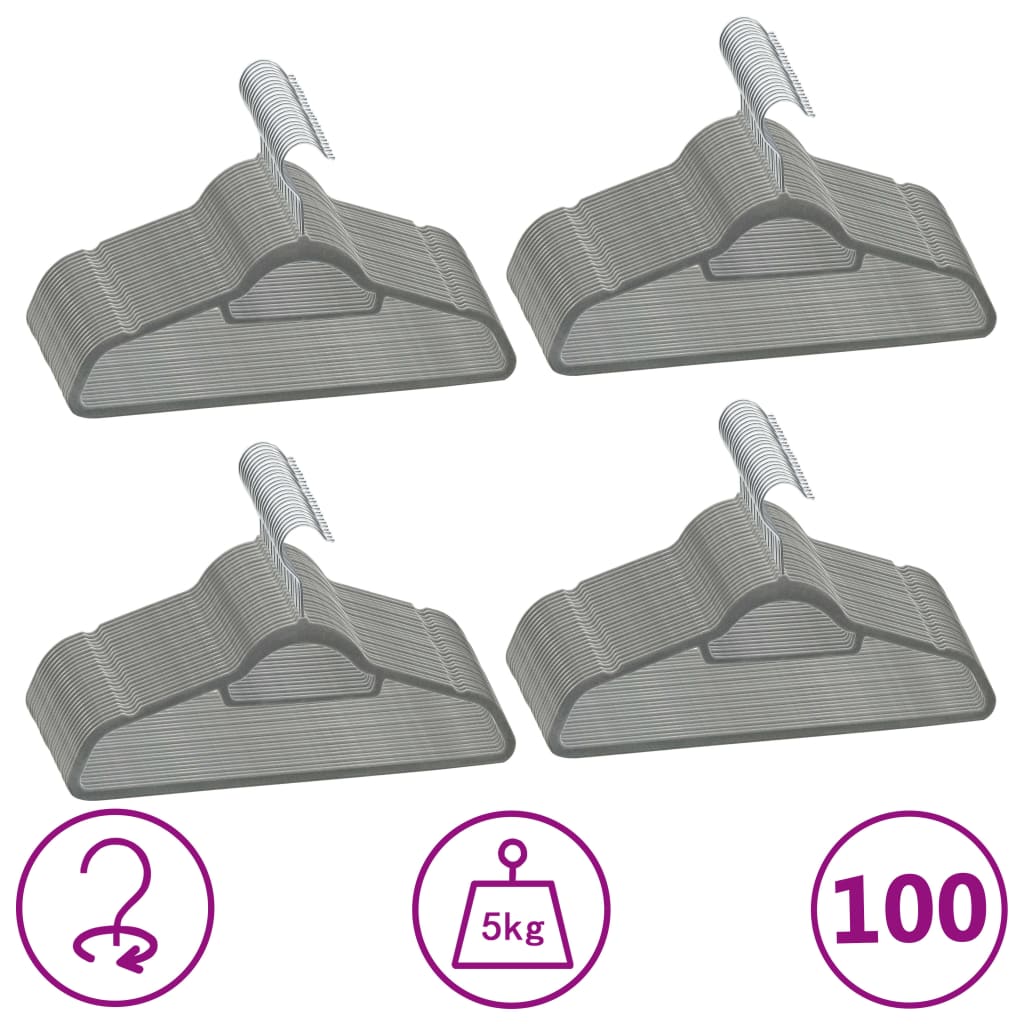 100-delige Kledinghangerset anti-slip fluweel grijs is nu te koop bij PeponiXL, paradijselijk wonen!