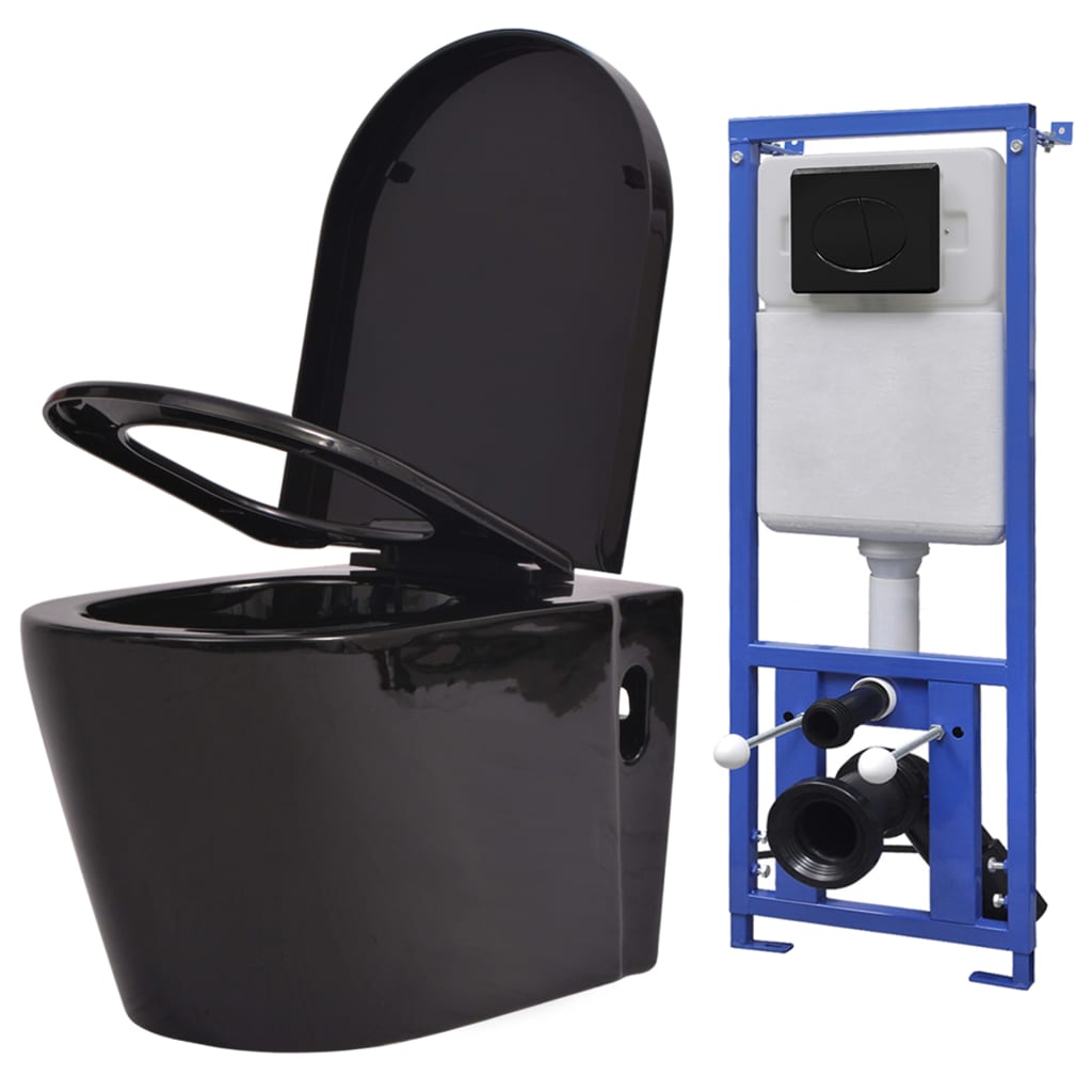 Hangend toilet met verborgen stortbak keramiek zwart is nu te koop bij PeponiXL, paradijselijk wonen!