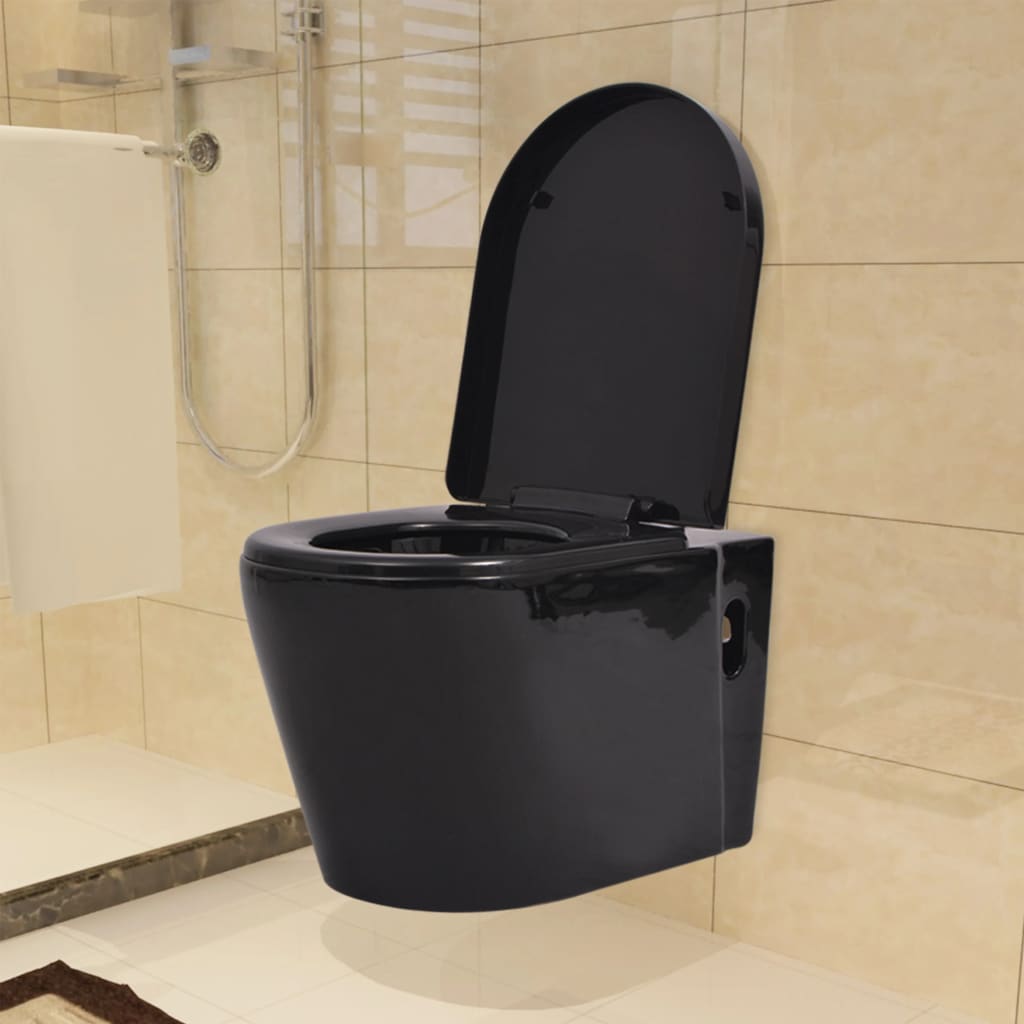 Hangend toilet met verborgen stortbak keramiek zwart is nu te koop bij PeponiXL, paradijselijk wonen!