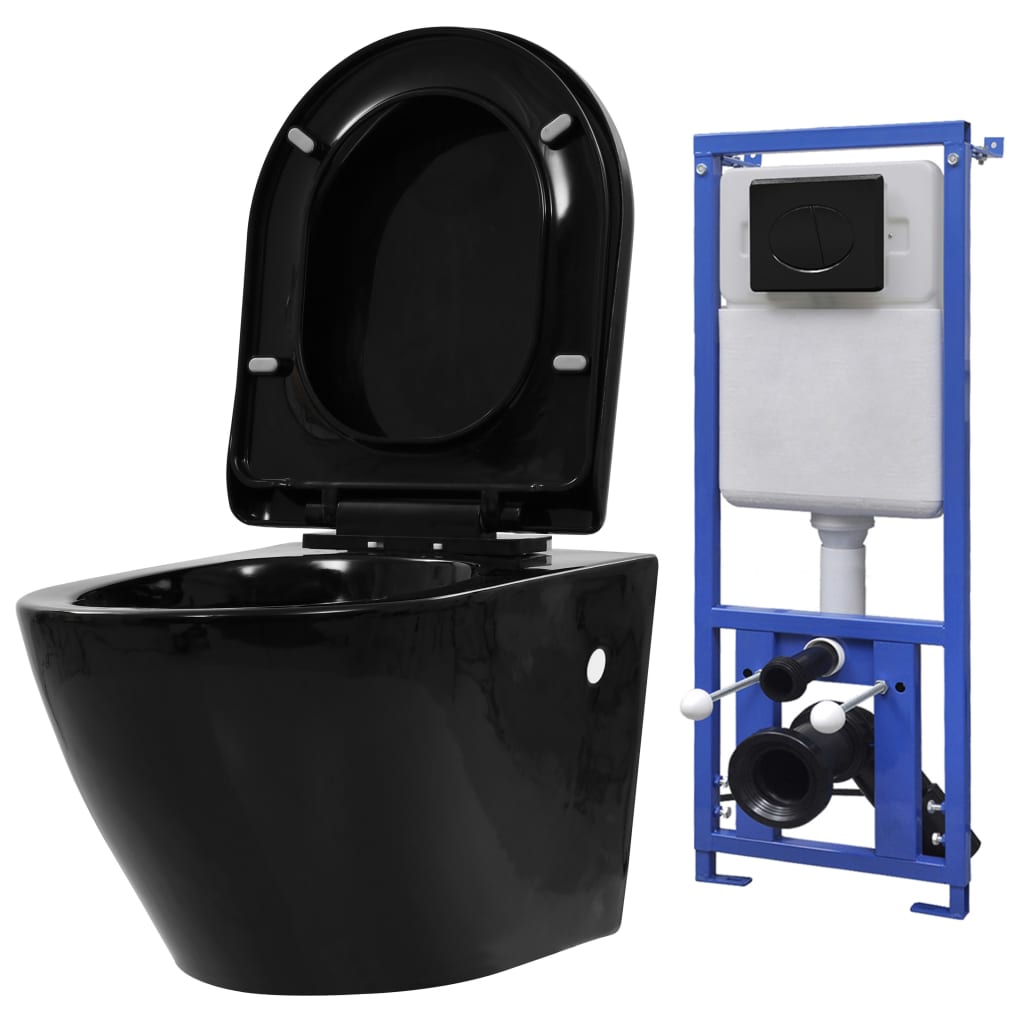 Hangend toilet met verborgen stortbak keramiek zwart is nu te koop bij PeponiXL, paradijselijk wonen!