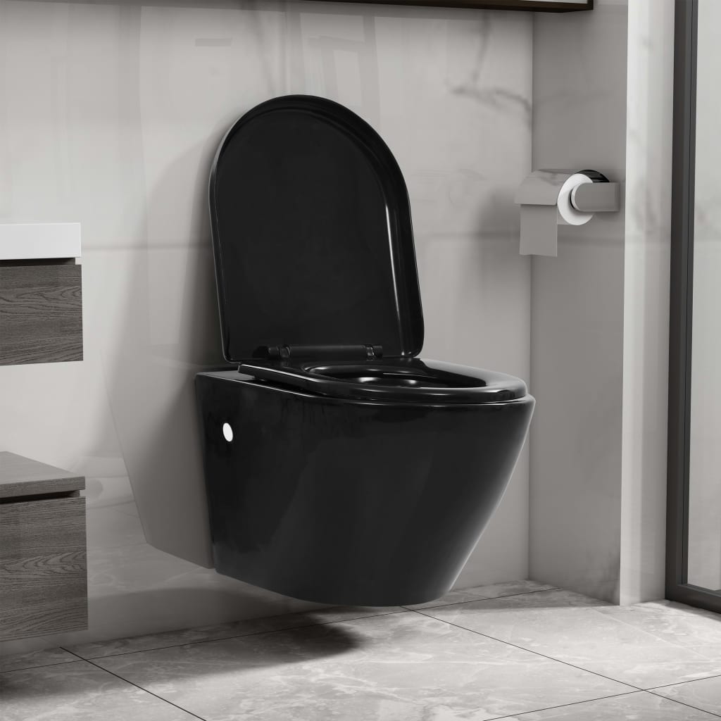 Hangend toilet met verborgen stortbak keramiek zwart is nu te koop bij PeponiXL, paradijselijk wonen!